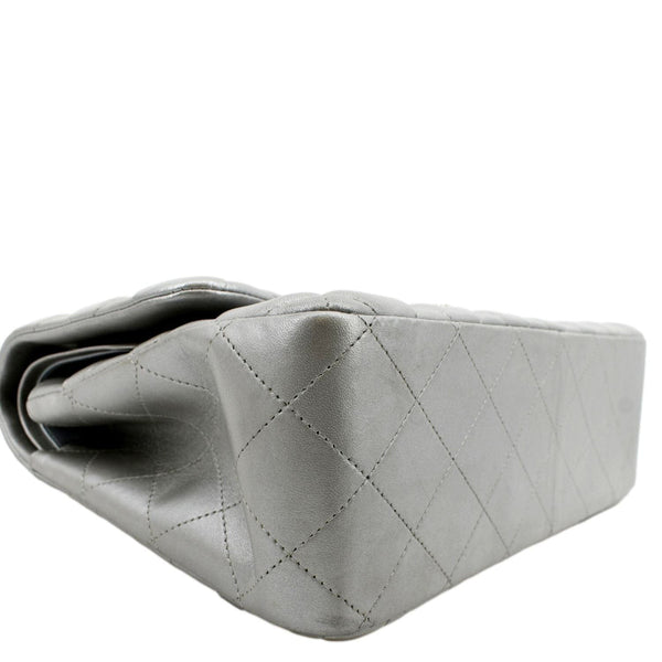 CHANEL Jumbo Flap Quilted Leather Shoulder Bag Metallic Silver