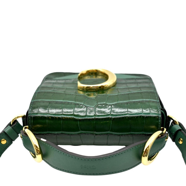 CHLOE Mini C Flap Double Carry Embossed Leather Crossbody Bag Green