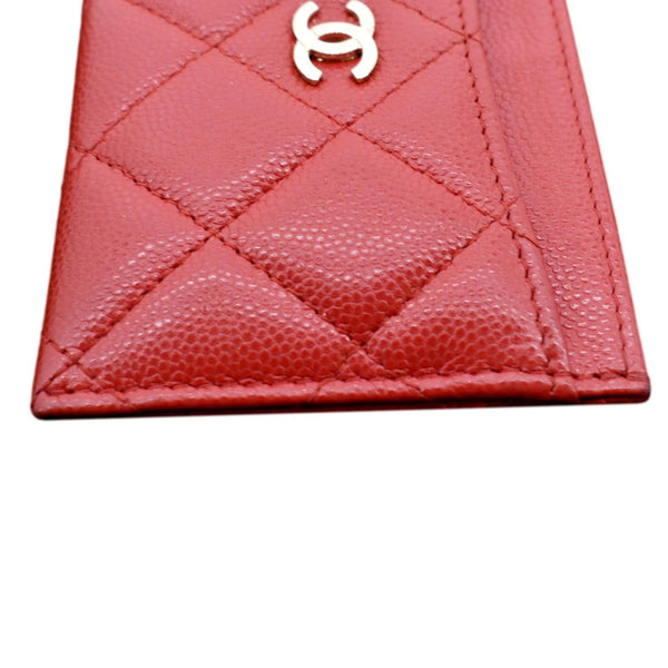 Chanel CC Card Holder Quilted Caviar Leather Wallet Red Color