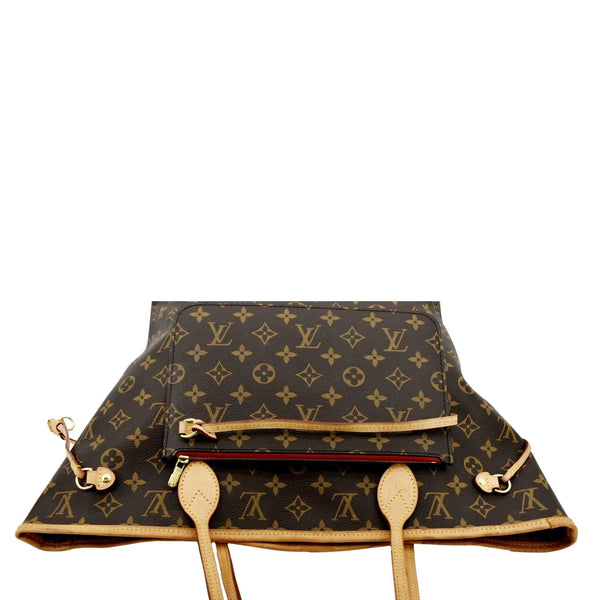 LOUIS VUITTON Neverfull MM Monogram Canvas Tote Bag Brown/Red