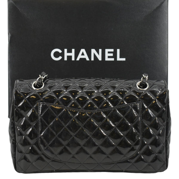 CHANEL Secret Label Flap Patent Leather Shoulder Bag Black