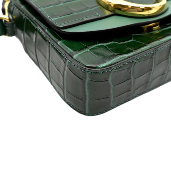 CHLOE Mini C Flap Double Carry Embossed Leather Crossbody Bag Green