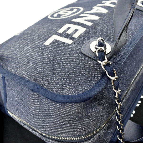 CHANEL Deauville Medium Bowling Denim Shoulder Bag Blue