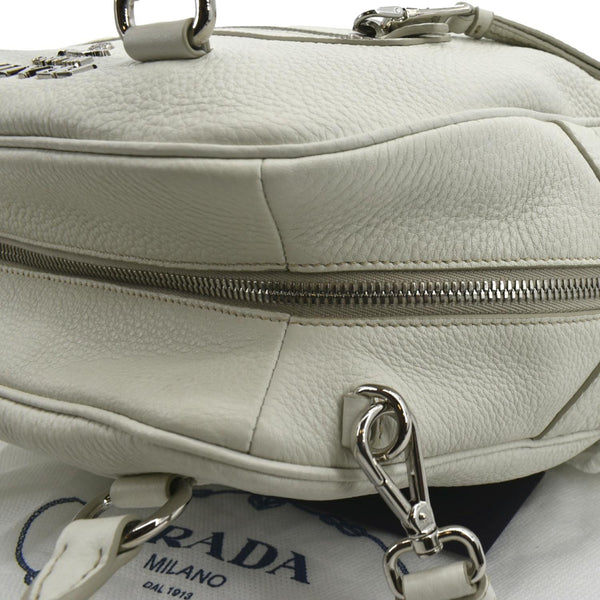 PRADA Front Pocket Leather Tote Shoulder Bag Ivory