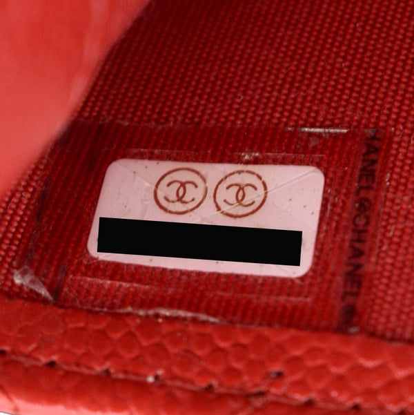 CHANEL CC Card Holder Quilted Caviar Leather Wallet Red