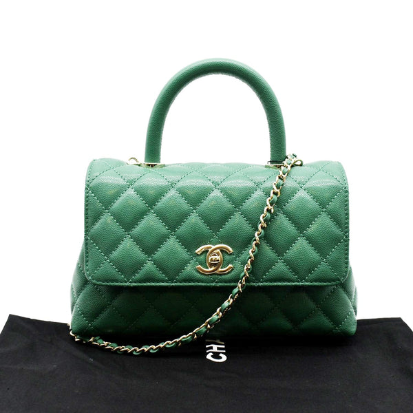 CHANEL Coco Mini Top Handle Caviar Leather Shoulder Bag Green