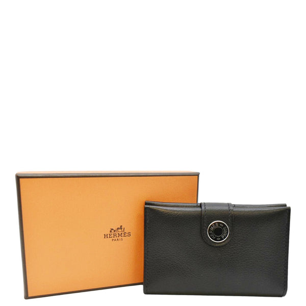 HERMES Leather Card Holder Wallet Black