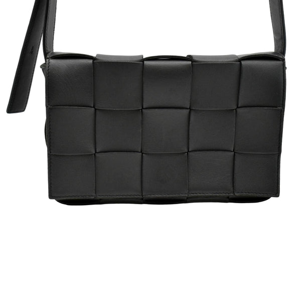 BOTTEGA VENETA Cassette Intreccio Leather Crossbody Bag Black