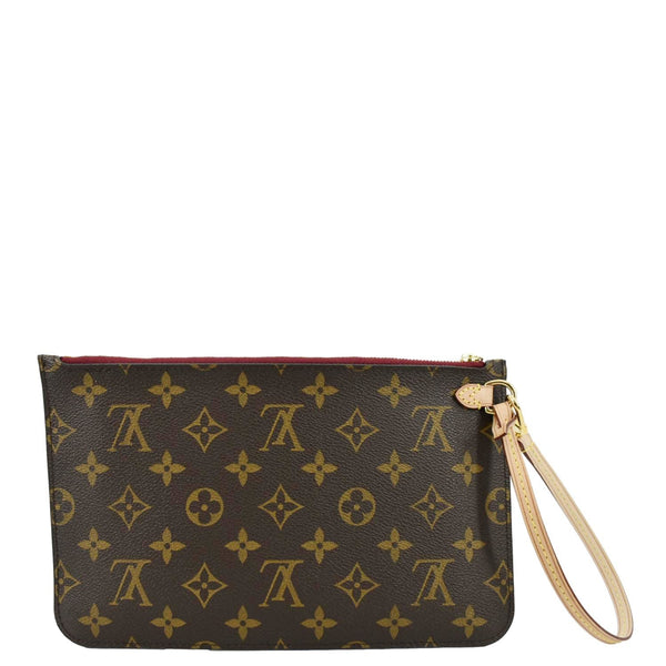 LOUIS VUITTON Neverfull Monogram Canvas Pochette Wristlet Pouch Cerise