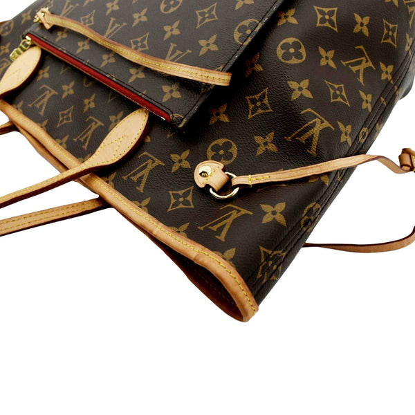 LOUIS VUITTON Neverfull MM Monogram Canvas Tote Bag Brown/Red