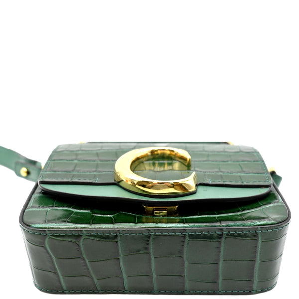 CHLOE Mini C Flap Double Carry Embossed Leather Crossbody Bag Green