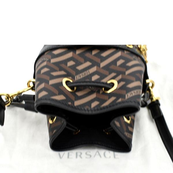 VERSACE La Greca Signature Mini Coated Canvas Bucket Shoulder Bag Black