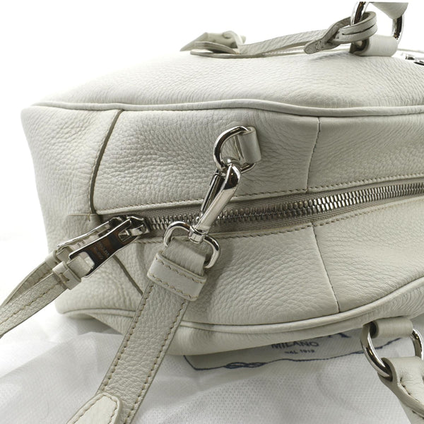 PRADA Front Pocket Leather Tote Shoulder Bag Ivory