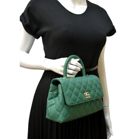 CHANEL Coco Mini Top Handle Caviar Leather Shoulder Bag Green