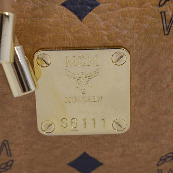 MCM Drawstring Visetos Monogram Print Tote Shoulder Bag Cognac