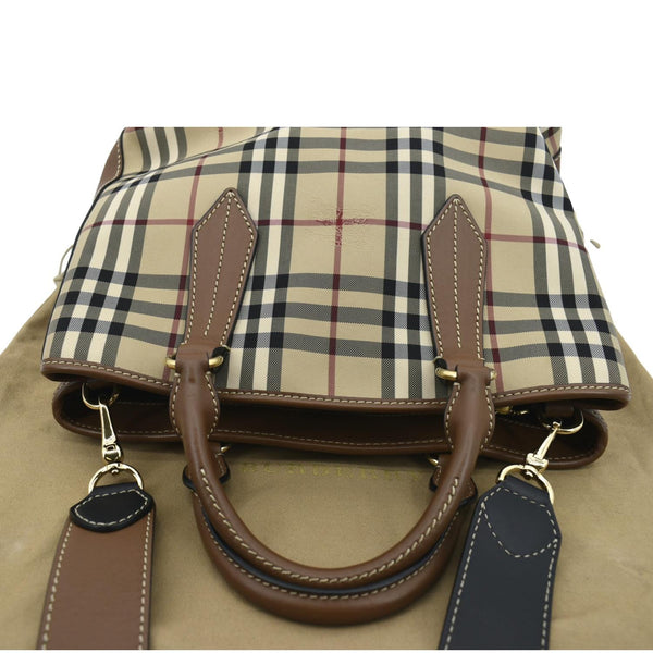 BURBERRY Medium Ballingdon House Check Canvas Crossbody Bag Beige