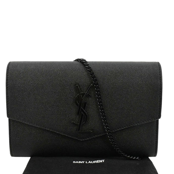 YVES SAINT LAURENT Uptown Gain De Poudre Embossed Leather Crossbody Chain Wallet Black