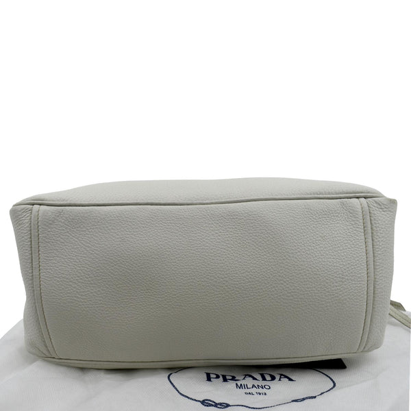 PRADA Front Pocket Leather Tote Shoulder Bag Ivory