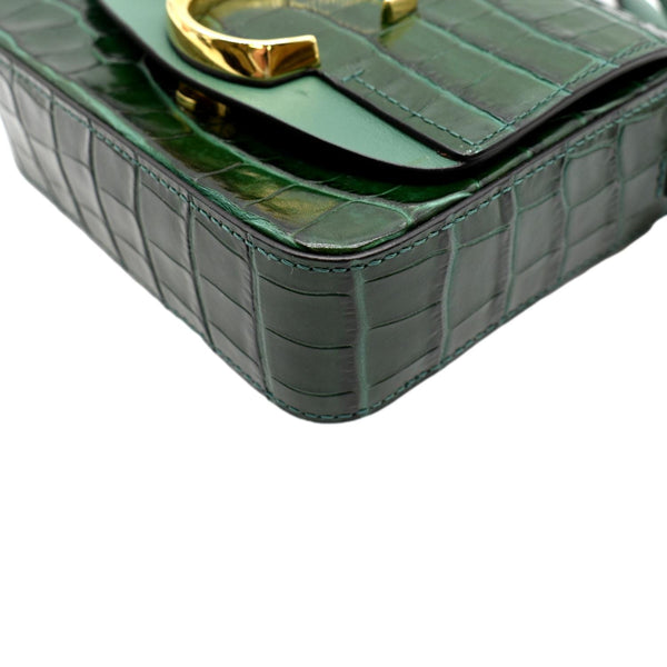 CHLOE Mini C Flap Double Carry Embossed Leather Crossbody Bag Green