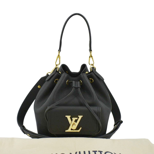 LOUIS VUITTON Lockme Leather Crossbody Bucket Bag Black