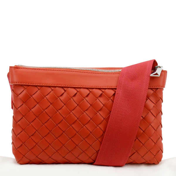 BOTTEGA VENETA Intrecciato Leather Crossbody Messenger Bag Red