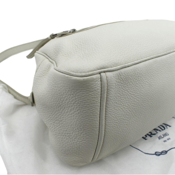 PRADA Front Pocket Leather Tote Shoulder Bag Ivory