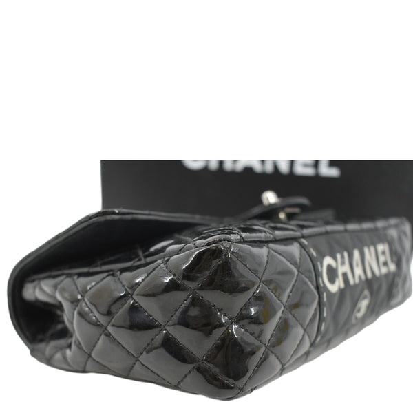 CHANEL Secret Label Flap Patent Leather Shoulder Bag Black