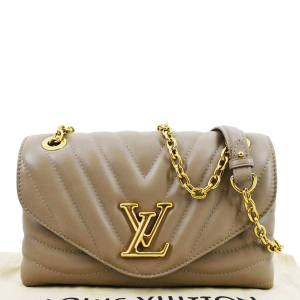 LOUIS VUITTON New Wave Chain MM Calfskin Leather Shoulder Bag Taupe