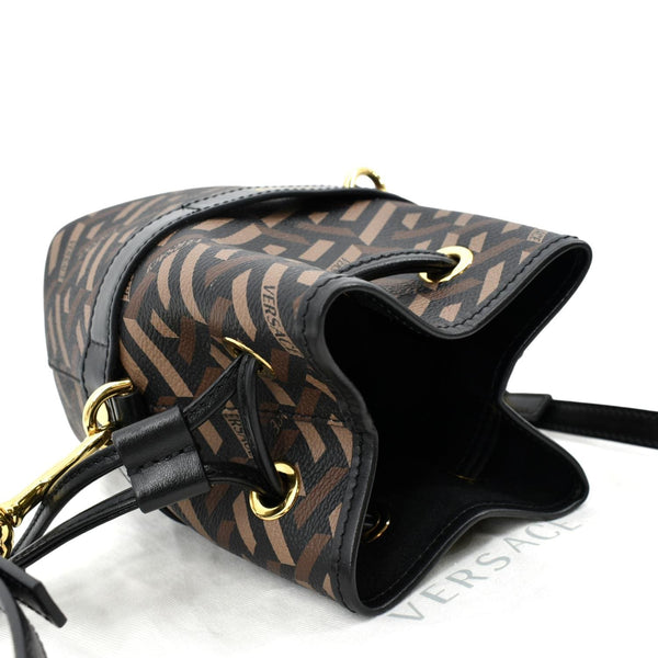 VERSACE La Greca Signature Mini Coated Canvas Bucket Shoulder Bag Black