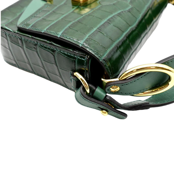 CHLOE Mini C Flap Double Carry Embossed Leather Crossbody Bag Green