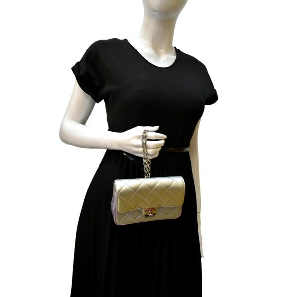 CHANEL Gradient Metallic Quilted Calfskin Leather Clutch Bag Silver