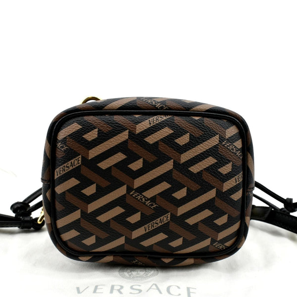 VERSACE La Greca Signature Mini Coated Canvas Bucket Shoulder Bag Black