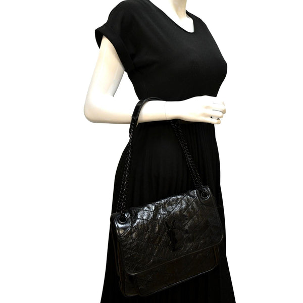 YVES SAINT LAURENT Niki Medium Leather Shoulder Bag Black