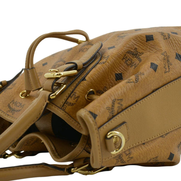 MCM Drawstring Visetos Monogram Print Tote Shoulder Bag Cognac