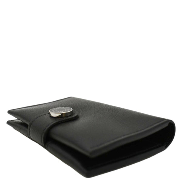 HERMES Leather Card Holder Wallet Black