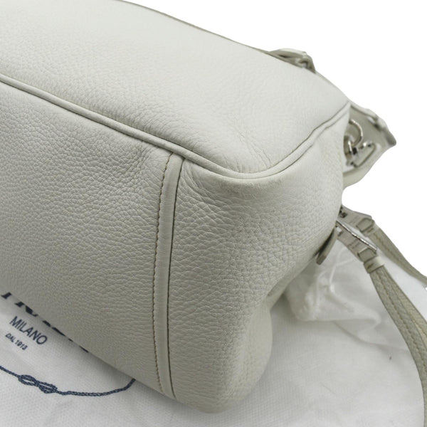 PRADA Front Pocket Leather Tote Shoulder Bag Ivory