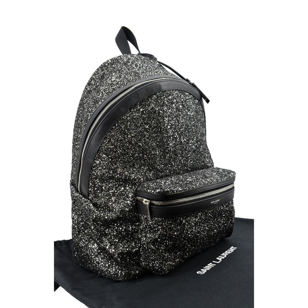 YVES SAINT LAURENT City Glitter Canvas Backpack Bag Black