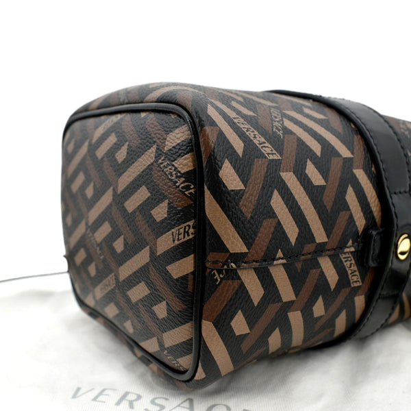 VERSACE La Greca Signature Mini Coated Canvas Bucket Shoulder Bag Black