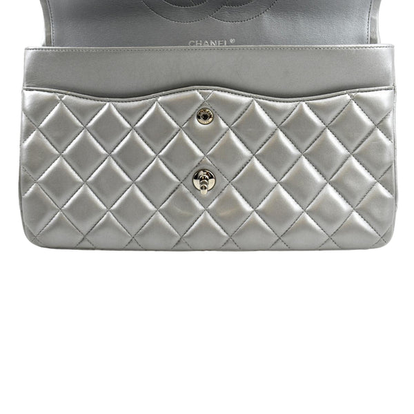 CHANEL Jumbo Flap Quilted Leather Shoulder Bag Metallic Silver