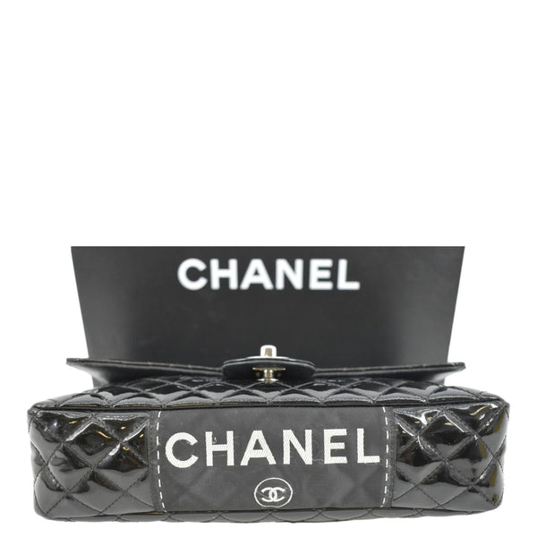 CHANEL Secret Label Flap Patent Leather Shoulder Bag Black