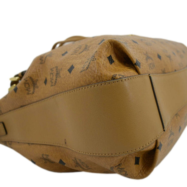 MCM Drawstring Visetos Monogram Print Tote Shoulder Bag Cognac