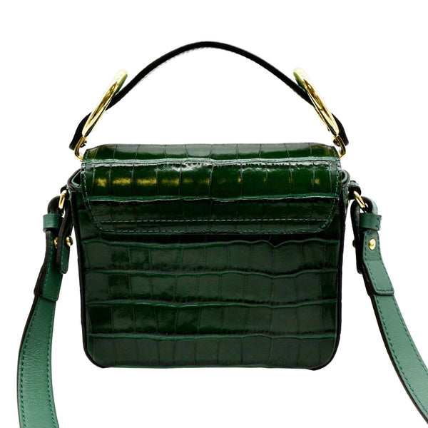 CHLOE Mini C Flap Double Carry Embossed Leather Crossbody Bag Green