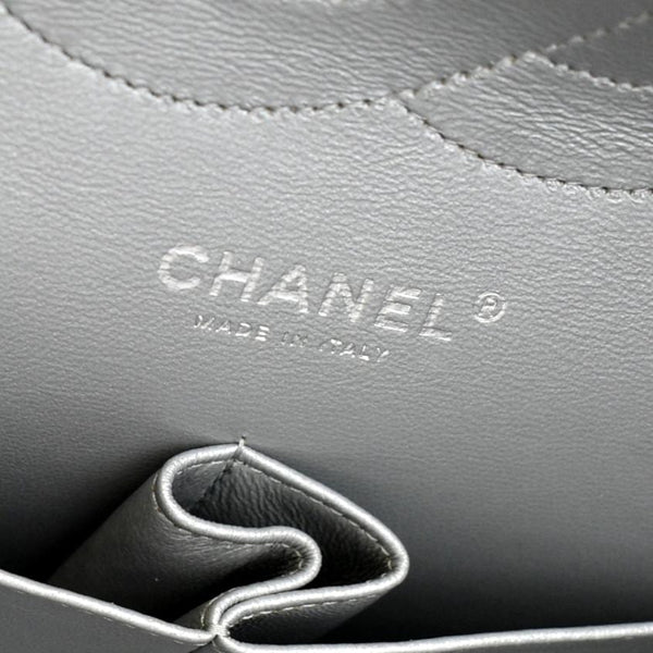 CHANEL Jumbo Flap Quilted Leather Shoulder Bag Metallic Silver