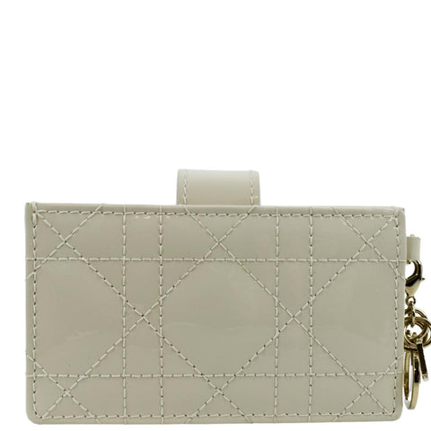 CHRISTIAN DIOR 5 Gusset Patent Leather Card Holder Cream