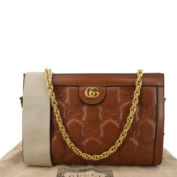 GUCCI Double G Small Matelasse Leather Shoulder Bag Brown 702200