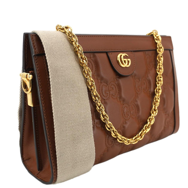 GUCCI Double G Small Matelasse Leather Shoulder Bag Brown 702200