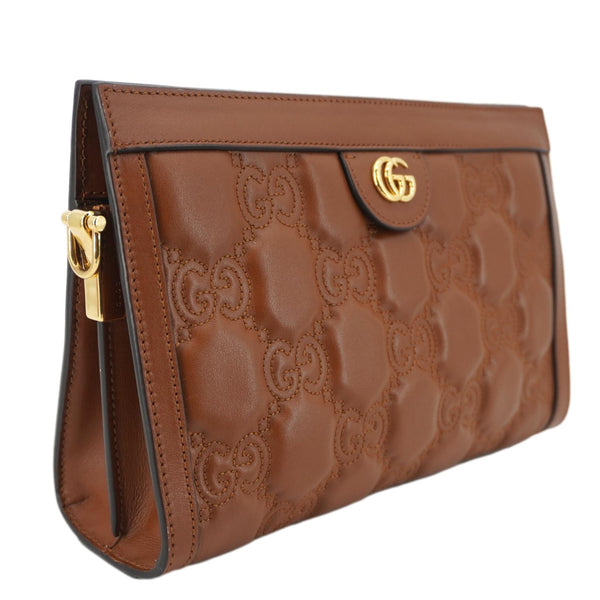 GUCCI Double G Small Matelasse Leather Shoulder Bag Brown 702200
