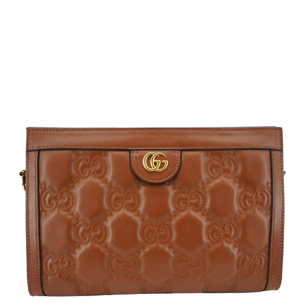 GUCCI Double G Small Matelasse Leather Shoulder Bag Brown 702200