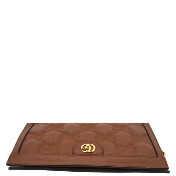 GUCCI Double G Small Matelasse Leather Shoulder Bag Brown 702200