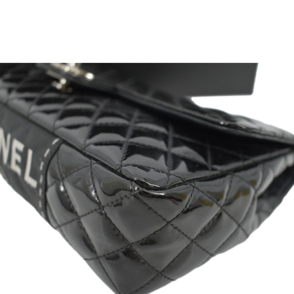 CHANEL Secret Label Flap Patent Leather Shoulder Bag Black